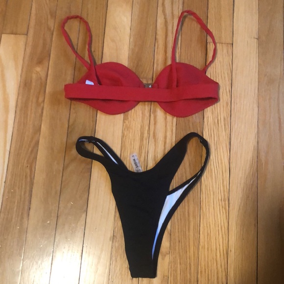 Women’s bikini red top by Meshki and black bottoms by Shein - Picture 4 of 13